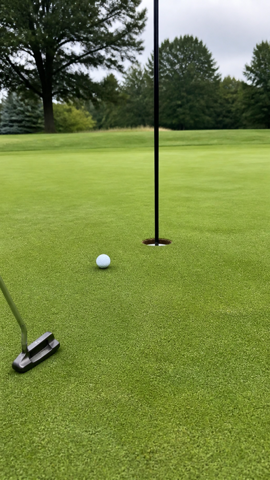 Leather golf bag overlooking a golf course